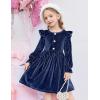 Arshiner Toddler Girls Long Sleeve Velvet Dress Ruffled Crew Neck Midi A-Line Fall Vintage Dress with Pockets for Kids 2-8Y(Navy Blue)