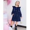 Arshiner Toddler Girls Long Sleeve Velvet Dress Ruffled Crew Neck Midi A-Line Fall Vintage Dress with Pockets for Kids 2-8Y(Navy Blue)