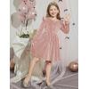 Arshiner Toddler Girls Long Sleeve Velvet Dress Ruffled Crew Neck Midi A-Line Fall Vintage Dress with Pockets for Kids 2-8Y(Pink)