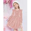 Arshiner Toddler Girls Long Sleeve Velvet Dress Ruffled Crew Neck Midi A-Line Fall Vintage Dress with Pockets for Kids 2-8Y(Pink)