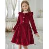 Arshiner Toddler Girls Long Sleeve Velvet Dress Ruffled Crew Neck Midi A-Line Fall Vintage Dress with Pockets for Kids 2-8Y(Red)