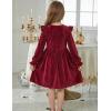 Arshiner Toddler Girls Long Sleeve Velvet Dress Ruffled Crew Neck Midi A-Line Fall Vintage Dress with Pockets for Kids 2-8Y(Red)