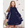Arshiner Toddler Tutu Dress Girls Puff Long Sleeve Fall Winter Formal Party Tulle Dresses 3-8Y(Navy Blue)