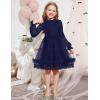 Arshiner Toddler Tutu Dress Girls Puff Long Sleeve Fall Winter Formal Party Tulle Dresses 3-8Y(Navy Blue)