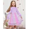 Arshiner Toddler Tutu Dress Girls Puff Long Sleeve Fall Winter Formal Party Tulle Dresses 3-8Y(Purple Rainbow)