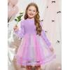 Arshiner Toddler Tutu Dress Girls Puff Long Sleeve Fall Winter Formal Party Tulle Dresses 3-8Y(Purple Rainbow)
