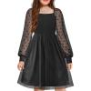 Arshiner Girl Tulle Dress Puff Long Sleeve Teen Girls Party Casual Dresses 5-12Y(Black)