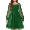 Arshiner Girl Tulle Dress Puff Long Sleeve Teen Girls Party Casual Dresses 5-12Y(Deep Green)