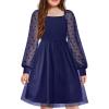 Arshiner Girl Tulle Dress Puff Long Sleeve Teen Girls Party Casual Dresses 5-12Y(Navy Blue)