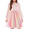 Arshiner Girl Tulle Dress Puff Long Sleeve Teen Girls Party Casual Dresses 5-12Y(Rainbow)