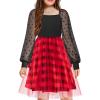 Arshiner Girl Tulle Dress Puff Long Sleeve Teen Girls Party Casual Dresses 5-12Y(Red Plaid)