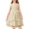 Arshiner Girls Dress Formal Party Fluffy Tulle Sleeveless Belted Dresses Size 3-11Y(Beige)