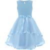 Arshiner Girls Dress Formal Party Fluffy Tulle Sleeveless Belted Dresses Size 3-11Y(Light Blue)
