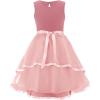 Arshiner Girls Dress Formal Party Fluffy Tulle Sleeveless Belted Dresses Size 3-11Y(Light Pink)