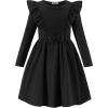Arshiner Girls Fall Winter Dress Plaid Ribbed Ruffles Long Sleeve Dresses Cute Bowknot Little Girls Clothes 2-6 Years(Black / Dark Green)