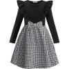Arshiner Girls Fall Winter Dress Plaid Ribbed Ruffles Long Sleeve Dresses Cute Bowknot Little Girls Clothes 2-6 Years(Black / Houndstooth)