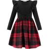 Arshiner Girls Fall Winter Dress Plaid Ribbed Ruffles Long Sleeve Dresses Cute Bowknot Little Girls Clothes 2-6 Years(Black / Red Plaid)