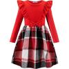 Arshiner Girls Fall Winter Dress Plaid Ribbed Ruffles Long Sleeve Dresses Cute Bowknot Little Girls Clothes 2-6 Years(Red / Red Plaid)