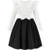 Arshiner Girls Fall Winter Dress Plaid Ribbed Ruffles Long Sleeve Dresses Cute Bowknot Little Girls Clothes 2-6 Years(White / Black)