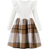 Arshiner Girls Fall Winter Dress Plaid Ribbed Ruffles Long Sleeve Dresses Cute Bowknot Little Girls Clothes 2-6 Years(White / Khaki Plaid)