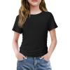 Arshiner Girls Shirts Side Ruched Short Sleeve Crewneck Fitted Tops Casual Summer Soft Tee Clothes 5-12 Years(Black)
