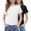 Arshiner Girls Shirts Side Ruched Short Sleeve Crewneck Fitted Tops Casual Summer Soft Tee Clothes 5-12 Years(Black/White)