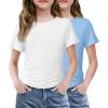 Arshiner Girls Shirts Side Ruched Short Sleeve Crewneck Fitted Tops Casual Summer Soft Tee Clothes 5-12 Years(Blue/White)