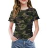 Arshiner Girls Shirts Side Ruched Short Sleeve Crewneck Fitted Tops Casual Summer Soft Tee Clothes 5-12 Years(Camo)