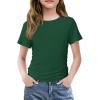 Arshiner Girls Shirts Side Ruched Short Sleeve Crewneck Fitted Tops Casual Summer Soft Tee Clothes 5-12 Years(Green)