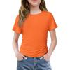 Arshiner Girls Shirts Side Ruched Short Sleeve Crewneck Fitted Tops Casual Summer Soft Tee Clothes 5-12 Years(Orange)