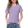 Arshiner Girls Shirts Side Ruched Short Sleeve Crewneck Fitted Tops Casual Summer Soft Tee Clothes 5-12 Years(Purple)
