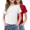 Arshiner Girls Shirts Side Ruched Short Sleeve Crewneck Fitted Tops Casual Summer Soft Tee Clothes 5-12 Years(Red/White)