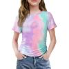 Arshiner Girls Shirts Side Ruched Short Sleeve Crewneck Fitted Tops Casual Summer Soft Tee Clothes 5-12 Years(Tie Dye)