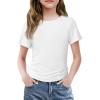 Arshiner Girls Shirts Side Ruched Short Sleeve Crewneck Fitted Tops Casual Summer Soft Tee Clothes 5-12 Years(White)