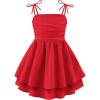 Arshiner Girls Summer Spaghetti Strap Dresses Flowy Tiered Ruched Smocked Back Casual Beach Midi Sundress(Red)