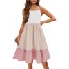 Arshiner Girl’s Summer Sundress Spaghetti Strap Solid Linen Midi Dress Casual Cami Dresses(Pat2)