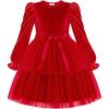 Arshiner Girls Velvet Tutu Dress Toddler Puff Long Sleeve Tiered Tulle Fall Winter Party Dresses with Ribbon(Red)
