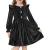 Arshiner Toddler Girls Long Sleeve Velvet Dress Ruffled Crew Neck Midi A-Line Fall Vintage Dress with Pockets for Kids 2-8Y(Black)