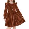 Arshiner Toddler Girls Long Sleeve Velvet Dress Ruffled Crew Neck Midi A-Line Fall Vintage Dress with Pockets for Kids 2-8Y(Caramel)