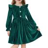 Arshiner Toddler Girls Long Sleeve Velvet Dress Ruffled Crew Neck Midi A-Line Fall Vintage Dress with Pockets for Kids 2-8Y(Green)
