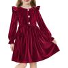 Arshiner Toddler Girls Long Sleeve Velvet Dress Ruffled Crew Neck Midi A-Line Fall Vintage Dress with Pockets for Kids 2-8Y(Red)