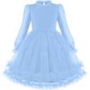Arshiner Toddler Tutu Dress Girls Puff Long Sleeve Fall Winter Formal Party Tulle Dresses 3-8Y(Light Blue)