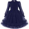 Arshiner Toddler Tutu Dress Girls Puff Long Sleeve Fall Winter Formal Party Tulle Dresses 3-8Y(Navy Blue)