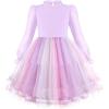 Arshiner Toddler Tutu Dress Girls Puff Long Sleeve Fall Winter Formal Party Tulle Dresses 3-8Y(Purple Rainbow)