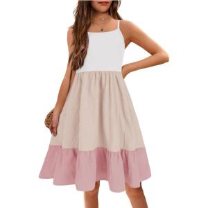 Arshiner Girl’s Summer Sundress Spaghetti Strap Solid Linen Midi Dress Casual Cami Dresses(Pat2)