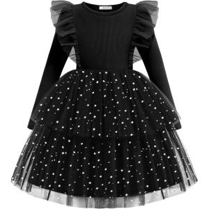 Arshiner Toddler Dress Baby Girls Tutu Tiered Formal Party Sequin Tulle Dresses Fall Winter Clothes for 1-6 Years(Black)