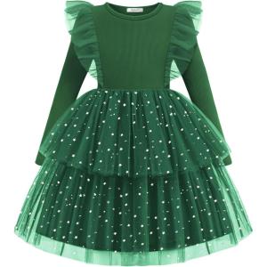 Arshiner Toddler Dress Baby Girls Tutu Tiered Formal Party Sequin Tulle Dresses Fall Winter Clothes for 1-6 Years(Dark Green)