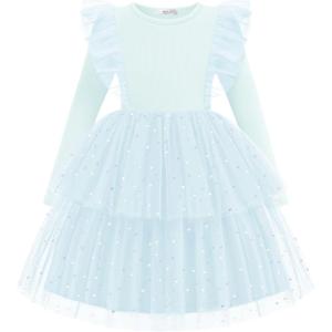 Arshiner Toddler Dress Baby Girls Tutu Tiered Formal Party Sequin Tulle Dresses Fall Winter Clothes for 1-6 Years(Light Blue)