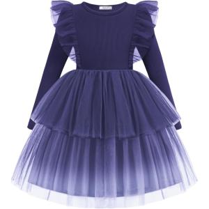 Arshiner Toddler Dress Baby Girls Tutu Tiered Formal Party Sequin Tulle Dresses Fall Winter Clothes for 1-6 Years(Navy Gradient)