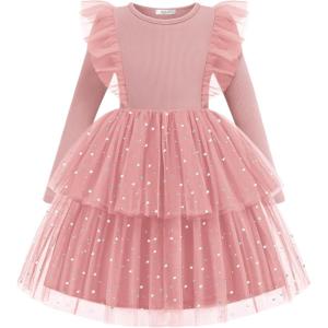 Arshiner Toddler Dress Baby Girls Tutu Tiered Formal Party Sequin Tulle Dresses Fall Winter Clothes for 1-6 Years(Pink)